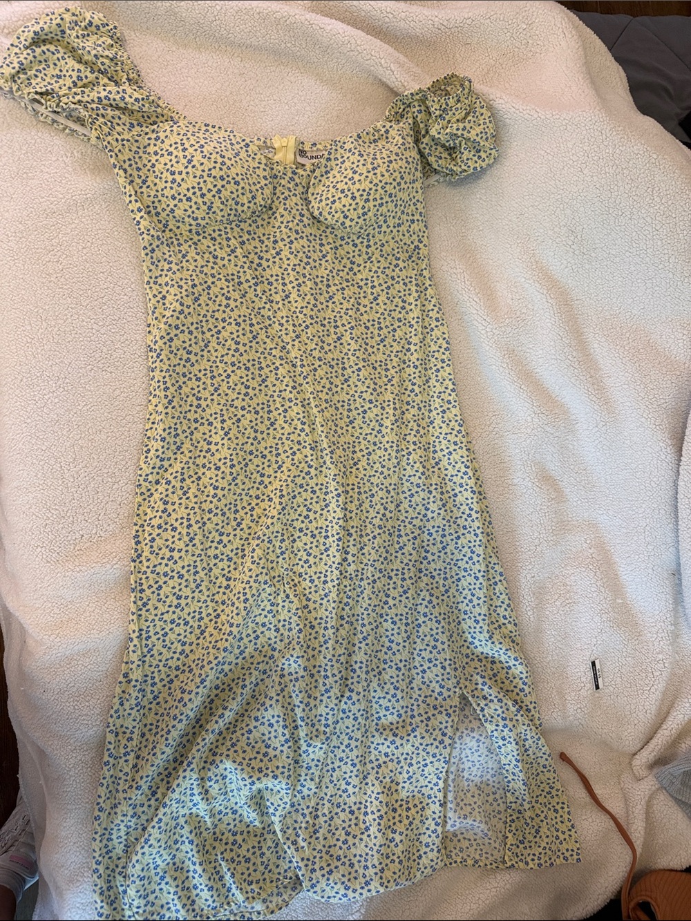No Boundaries Yellow Floral Puff Sleeve Midi Dress